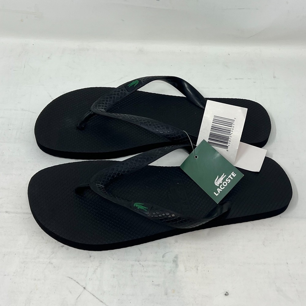 Lacoste Flip Flop Beach Sandals Black with Logo Men's US Size 8 VTG NWT - Picture 2 of 14